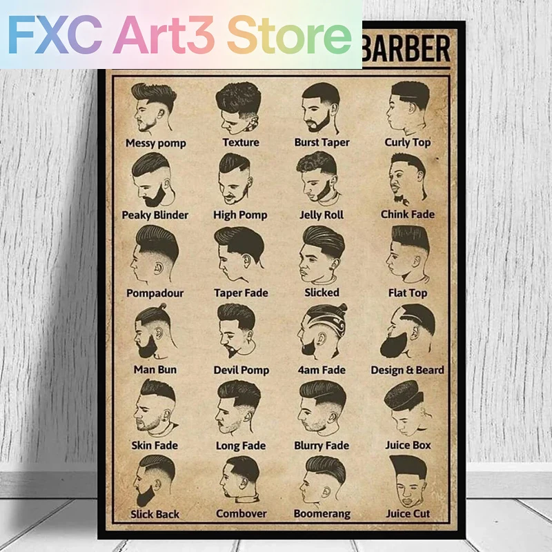 Hair Care Barber - ملصق حلاق بدون إطار، بتصميمات قصات