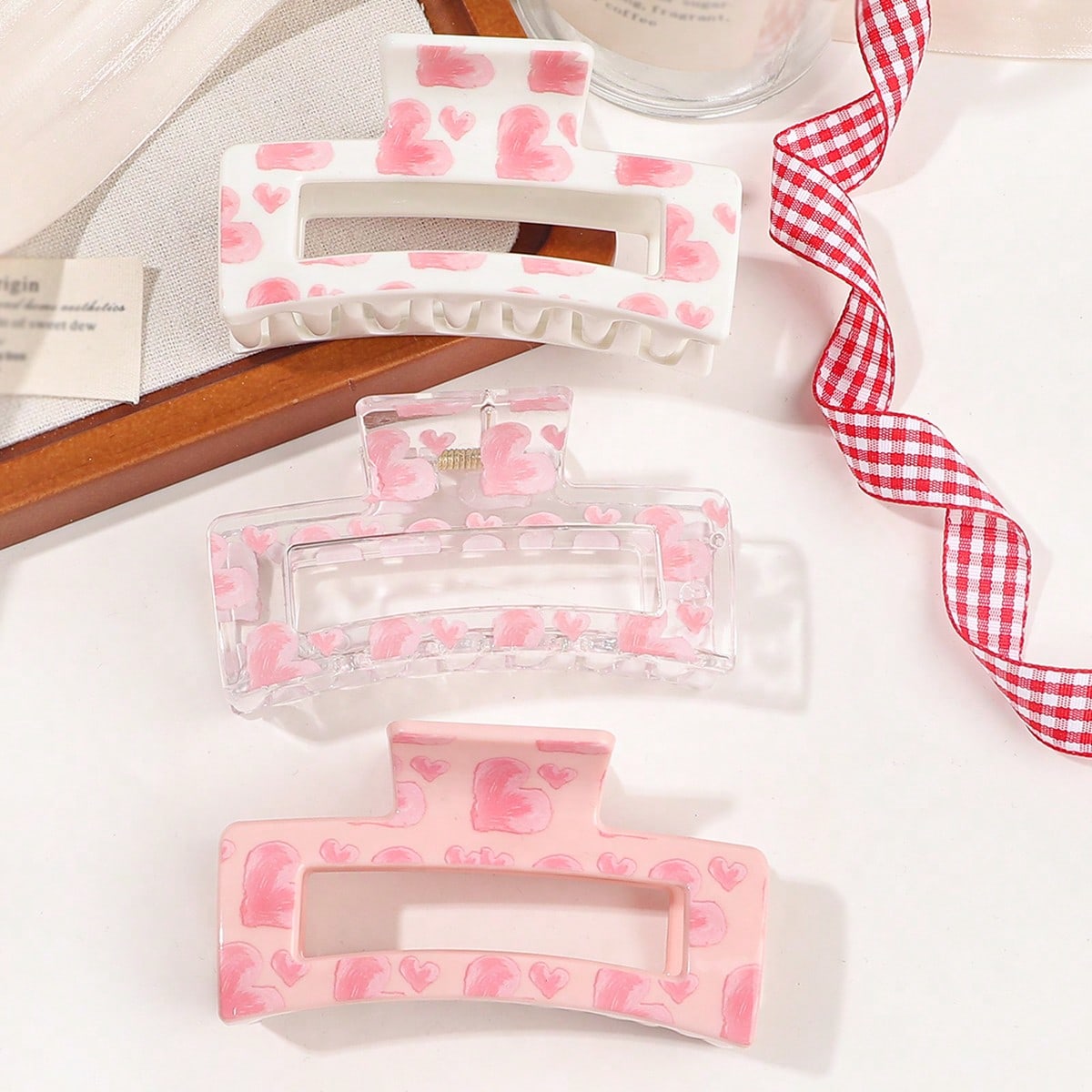 Hair Clip Claw Large - 3 قطعة مشابك شعر مطبوعة بالحب